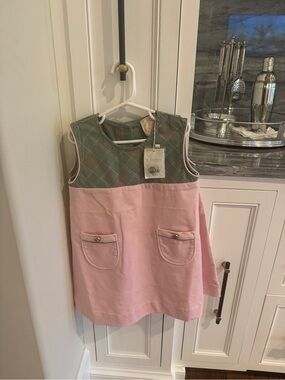 The Beaufort Bonnet Company Pink Dress with Green Plaid Yoke